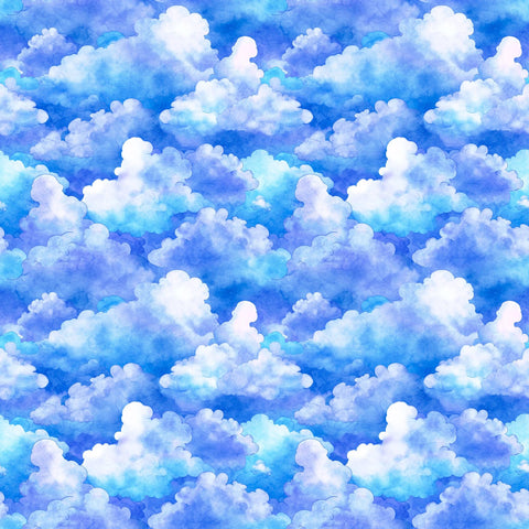 SALE MINKY Lil' Wizards Clouds 60" Wide 30553 Blue - QT Fabrics - Watercolor Clouds Sky - 100% Polyester