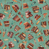 Fat Quarter End of Bolt - SALE Bookworm Stacked Book Toss 30449 Dark Sage G - QT Fabrics - Bookmark Novels Pile - Quilting Cotton Fabric