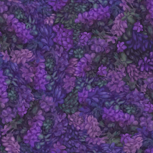 Mystical Unicorn Floral Texture 30614 Purple V - by QT Fabrics - Blossoms Flowers - Quilting Cotton Fabric