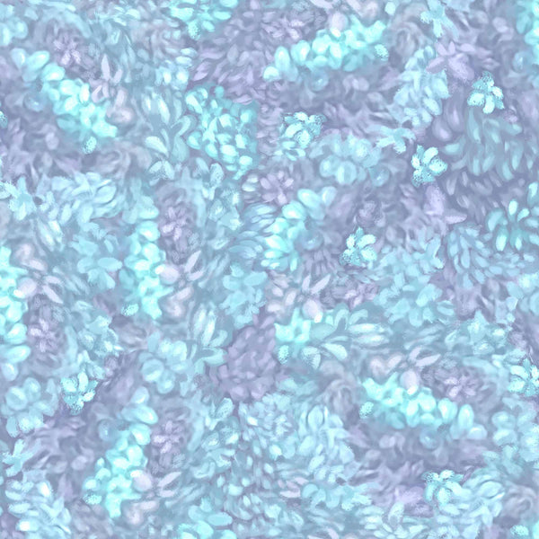 SALE Mystical Unicorn Floral Texture 30614 Blue B - by QT Fabrics - Blossoms Flowers - Quilting Cotton Fabric