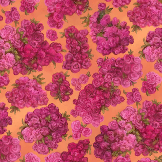 SALE Mystical Unicorn Spaced Floral 30613 Orange O - - QT Fabrics - Blossoms Flowers Clusters - Quilting Cotton Fabric