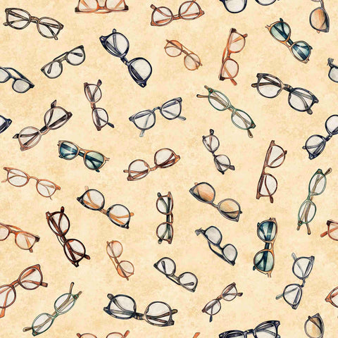 Bookworm Eyeglass Toss 30450 Vanilla E - by QT Fabrics - Glasses Lenses Frames - Quilting Cotton Fabric