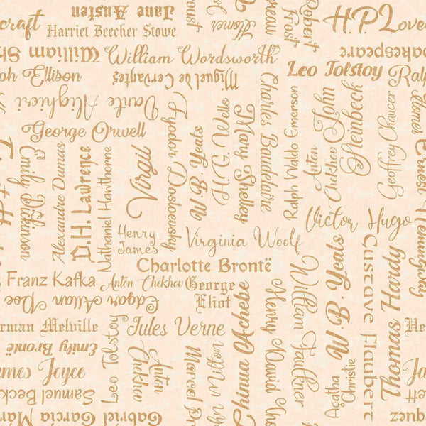 Bookworm Famous Authors 30452 Cream E - by QT Fabrics - Words Names Text Shakespeare Austen Bronte Dickinson - Quilting Cotton Fabric