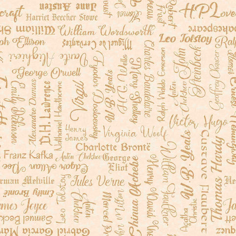 Bookworm Famous Authors 30452 Cream E - by QT Fabrics - Words Names Text Shakespeare Austen Bronte Dickinson - Quilting Cotton Fabric