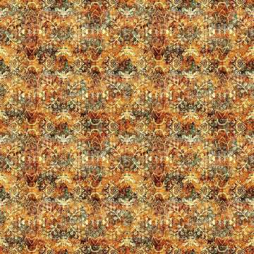 Bookworm Folklore Textured Leaf Medallion 30455 Amber S - QT Fabrics - Leaves Sprigs Geometric - Quilting Cotton Fabric