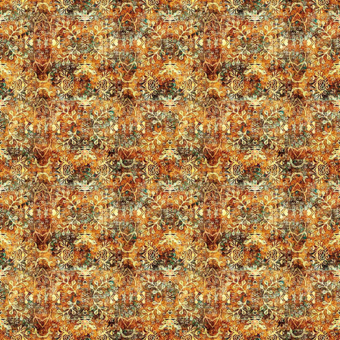 Bookworm Textured Leaf Medallion 30455 Amber S - by QT Fabrics - Leaves Sprigs Geometric - Quilting Cotton Fabric