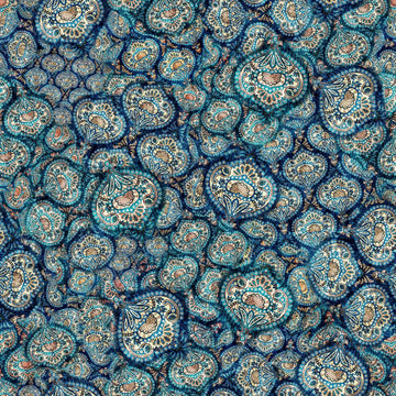 20" End of Bolt - Bookworm Paisley Medallion 30453 Midnight W - by QT Fabrics - Feather Pattern - Quilting Cotton Fabric
