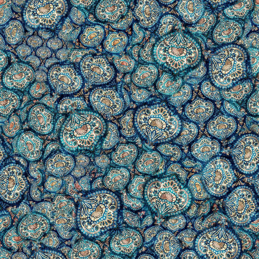 20" End of Bolt - Bookworm Paisley Medallion 30453 Midnight W - by QT Fabrics - Feather Pattern - Quilting Cotton Fabric