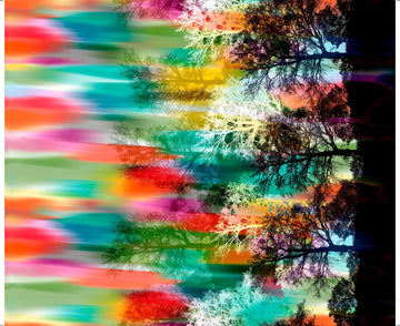 SALE Tree Dance Watercolor Tree Border Panel 30291 Multi X - QT Fabrics - Trees - Quilting Cotton Fabric