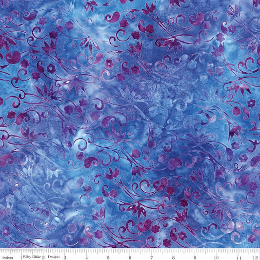 Image of the Expressions Batiks Chalk & Charcoal Denim Bijou cotton fabric by Riley Blake Designs. Features blue and purple leaves on a blue background.
Cute Little Fabric Shop
