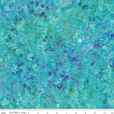 Image of the Expressions Batiks Chalk & Charcoal Calypso cotton fabric by Riley Blake Designs. Features swirls and leaves on an aqua blue background
Cute Little Fabric Shop