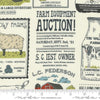 Image of the Farmstead Advertisements Porcelain quilting cotton fabric by Stacy Iest Hsu for Moda Fabrics. Features novelty farm advertisements on a cream background. 
Cute Little Fabric Shop