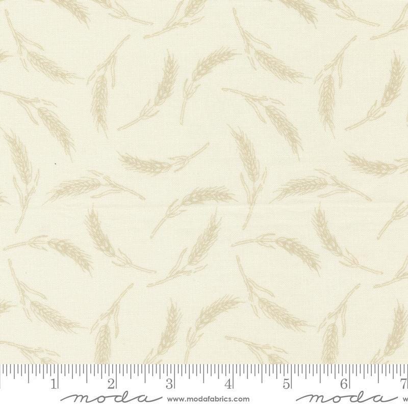 Image of the Farmstead Wheat Porcelain quilting cotton fabric by Stacy Iest Hsu for Moda Fabrics. Features small pieces of wheat on a cream background. 
Cute Little Fabric Shop