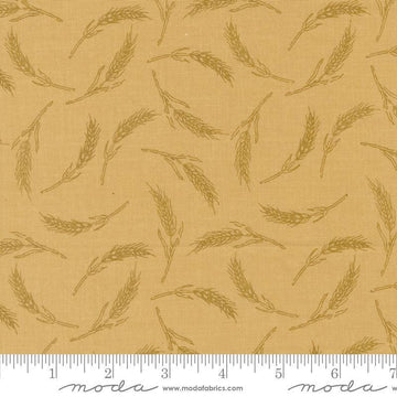 Image of the Farmstead Wheat Honey Bunny quilting cotton fabric by Stacy Iest Hsu for Moda Fabrics. Features small pieces of wheat on a gold yellow background. 
Cute Little Fabric Shop