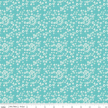 15" End of Bolt - Spring's in Town Blossoms C14215 Peacock - Riley Blake Designs - Floral Flowers Dots - Quilting Cotton Fabric