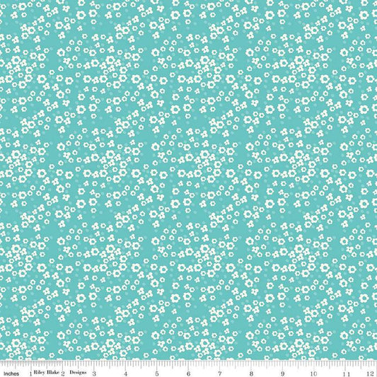 15" End of Bolt - Spring's in Town Blossoms C14215 Peacock - Riley Blake Designs - Floral Flowers Dots - Quilting Cotton Fabric