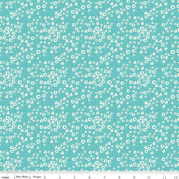 Spring's in Town Blossoms C14215 Peacock - Riley Blake Designs - Floral Flowers Dots - Quilting Cotton Fabric