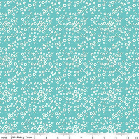 Spring's in Town Blossoms C14215 Peacock - Riley Blake Designs - Floral Flowers Dots - Quilting Cotton Fabric