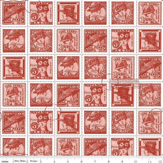 SALE Sew Journal Fashion Post C13895 Red - Riley Blake Designs - Vintage Stamps Women - J. Wecker Frisch - Quilting Cotton Fabric