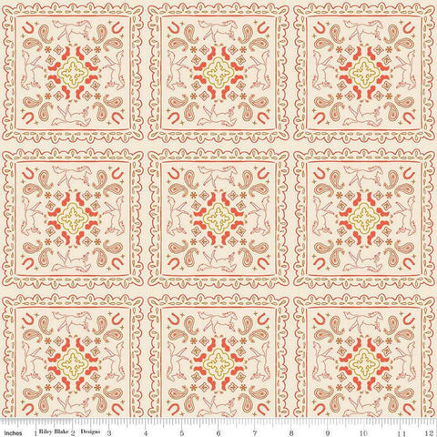 Wild Rose Bandanas C14046 Cream by Riley Blake Designs - Flowers Paisleys Horseshoes Horses Western - Quilting Cotton Fabric