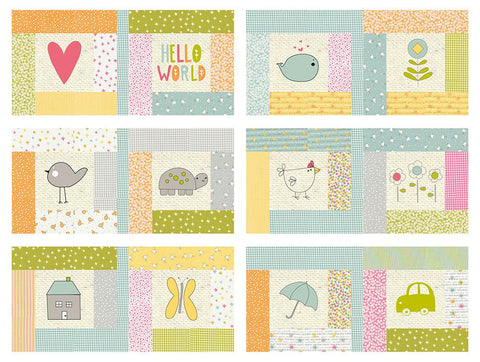 Image of the Hello World Kid&#39;s Book quilt pattern by Sweetwater for Moda Fabrics. Features a quilt project with baby shower pictures on it.
Cute Little Fabric Shop