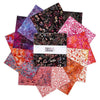 Image of the Expressions Batiks Chalk and Charcoal 10 inch Stacker B. Features floral batik flowers with red, orange, and pink colors. 
Cute Little Fabric Shop