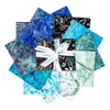 Image of the Expressions Batiks Chalk and Charcoal Fat Quarter Bundle A. Features floral batik flowers with blue, teal, and green colors. 
Cute Little Fabric Shop
