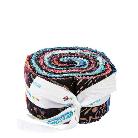 Image of the Expressions Batiks Chalk and Charcoal Rolie Polie C. Features floral batik flower fabrics with red, pink, purple, blue, black, and teal colors. 
Cute Little Fabric Shop