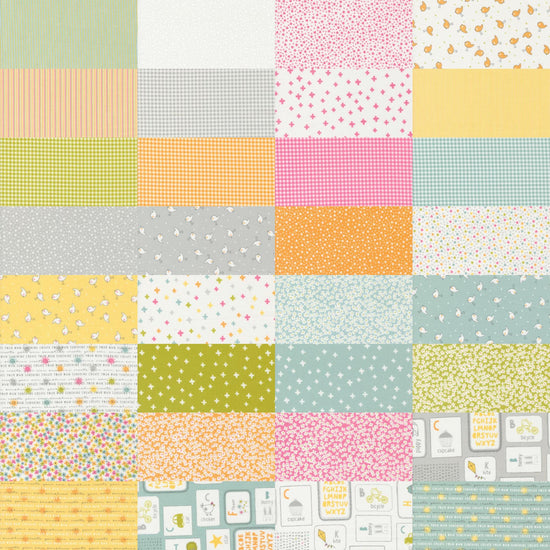 Image of the Shine collage by Camille Roskelley for Moda Fabrics. Features a 32 square collage of all the fabrics in the precut.
Cute Little Fabric Shop
