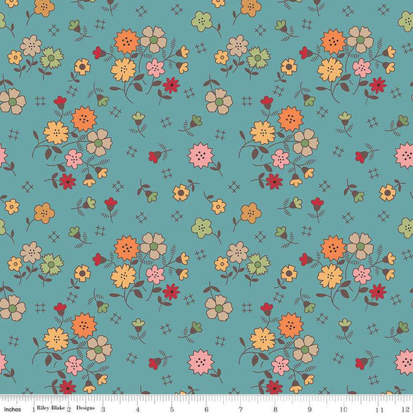 Image of the Wide Back Autumn Floral Raindrop quilting cotton fabric by Lori Holt for Riley Blake Designs. Features flowers on a blue background.
Cute Little Fabric Shop