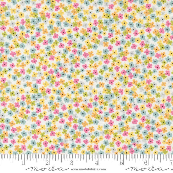 Image of the Shine Bloom Cloud quilting cotton fabric by Sweetwater for Moda Fabrics. Features small colorful flowers on a cream white background. 
Cute Little Fabric Shop