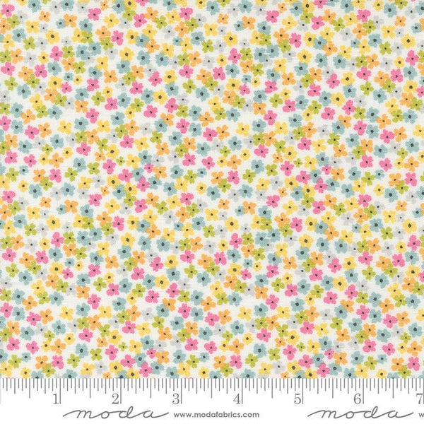 Image of the Shine Bloom Cloud quilting cotton fabric by Sweetwater for Moda Fabrics. Features small colorful flowers on a cream white background. 
Cute Little Fabric Shop