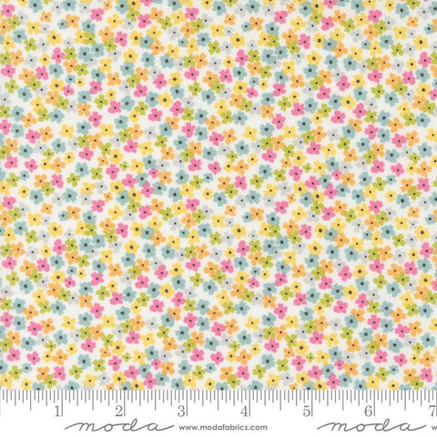 Image of the Shine Bloom Cloud quilting cotton fabric by Sweetwater for Moda Fabrics. Features small colorful flowers on a cream white background. 
Cute Little Fabric Shop