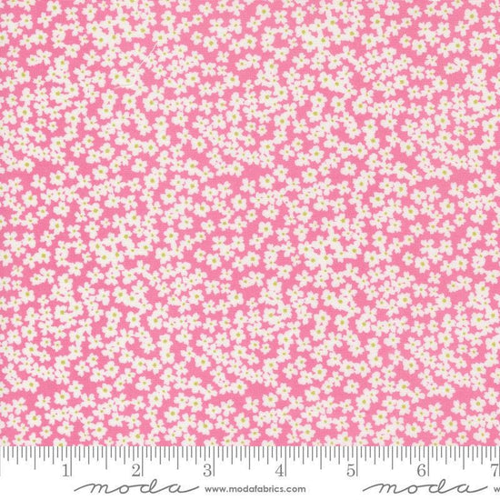 Image of the Shine Bloom Lollipop quilting cotton fabric by Sweetwater for Moda Fabrics. Features small flowers on a bright pink background. 
Cute Little Fabric Shop
