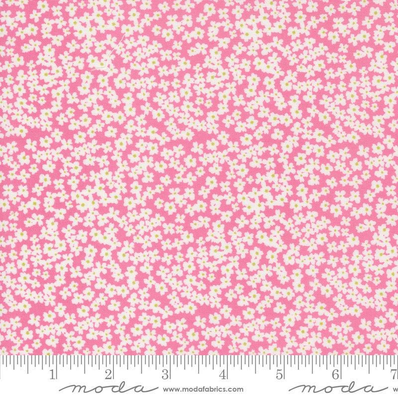 Image of the Shine Bloom Lollipop quilting cotton fabric by Sweetwater for Moda Fabrics. Features small flowers on a bright pink background. 
Cute Little Fabric Shop