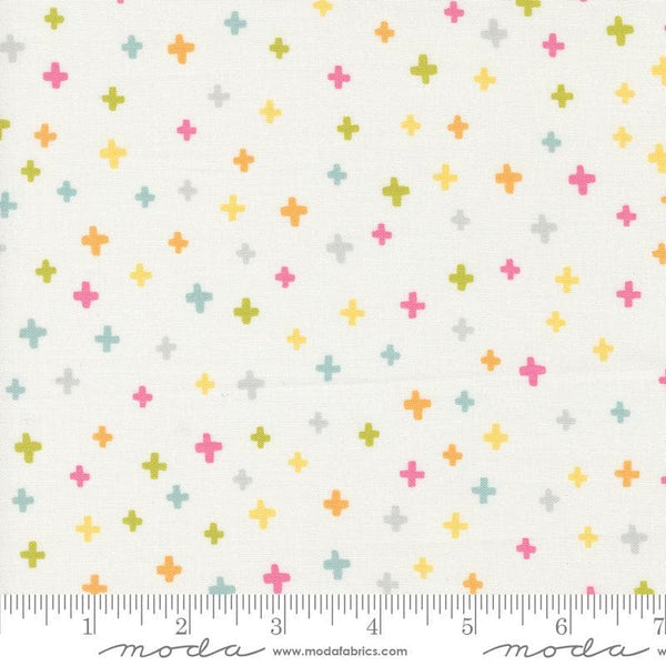 Image of the Shine Plus Cloud quilting cotton fabric by Sweetwater for Moda Fabrics. Features small plus signs on a cream white background. 
Cute Little Fabric Shop