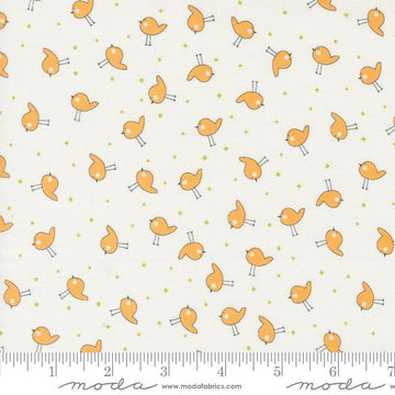 Image of the Shine Plus Cloud Creamsicle quilting cotton fabric by Sweetwater for Moda Fabrics. Features small birds on a cream white background. 
Cute Little Fabric Shop