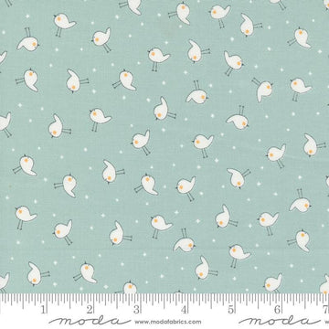 Image of the Shine Plus Sky quilting cotton fabric by Sweetwater for Moda Fabrics. Features small birds on a light blue background. 
Cute Little Fabric Shop