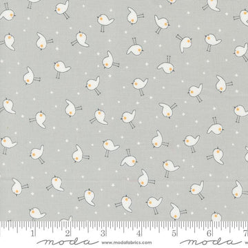Image of the Shine Birdie Stormy quilting cotton fabric by Sweetwater for Moda Fabrics. Features small birds on a gray background. 
Cute Little Fabric Shop