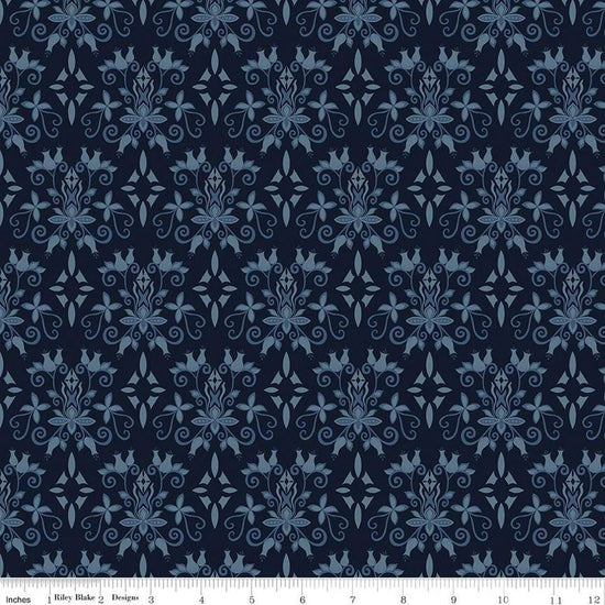 Image of the Curated Blooms Damask Midnight quilting cotton fabric by Judi Madsen for Riley Blake Designs. Features a floral damask on a blue background.
Cute Little Fabric Shop