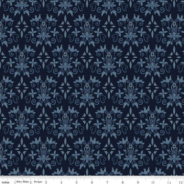 Image of the Curated Blooms Damask Midnight quilting cotton fabric by Judi Madsen for Riley Blake Designs. Features a floral damask on a blue background.
Cute Little Fabric Shop