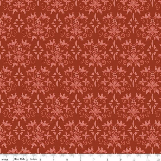 Image of the Curated Blooms Damask Auburn quilting cotton fabric by Judi Madsen for Riley Blake Designs. Features a floral damask on a red orange background.
Cute Little Fabric Shop
