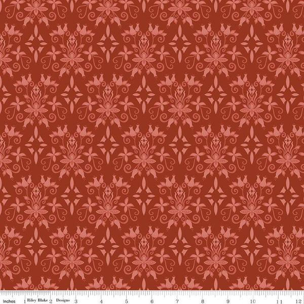 Image of the Curated Blooms Damask Auburn quilting cotton fabric by Judi Madsen for Riley Blake Designs. Features a floral damask on a red orange background.
Cute Little Fabric Shop