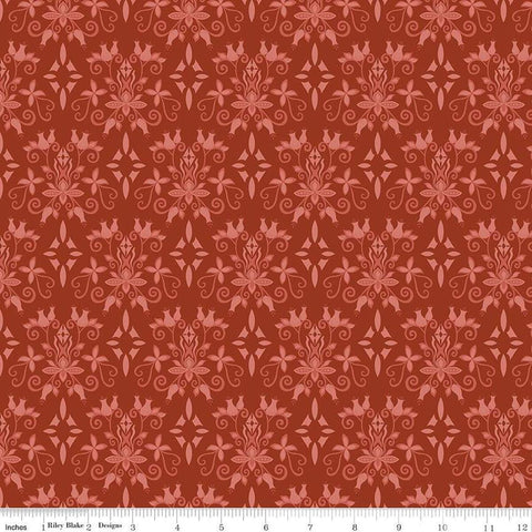 Image of the Curated Blooms Damask Auburn quilting cotton fabric by Judi Madsen for Riley Blake Designs. Features a floral damask on a red orange background.
Cute Little Fabric Shop