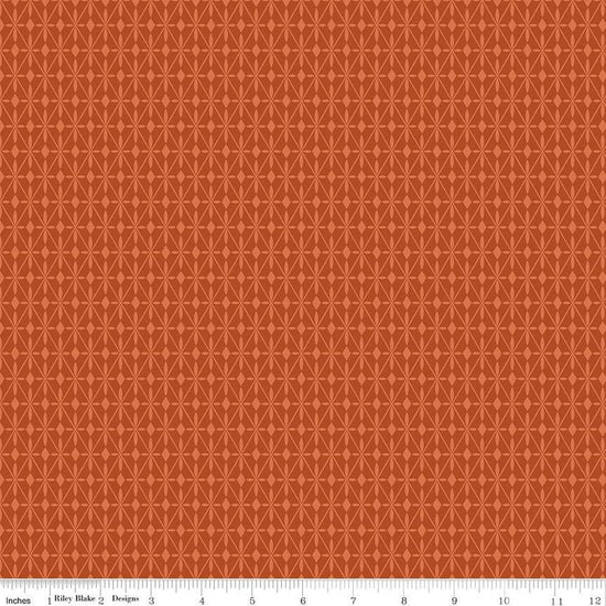 Image of the Curated Blooms Mosaic Diamonds Auburn quilting cotton fabric by Judi Madsen for Riley Blake Designs. Features geometric diamonds and dots on a burnt orange background.
Cute Little Fabric Shop