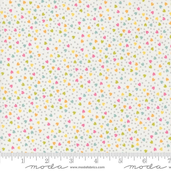 Image of the Shine Love Cloud quilting cotton fabric by Sweetwater for Moda Fabrics. Features small hearts on a cream white background. 
Cute Little Fabric Shop