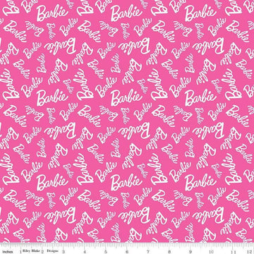 15" End of Bolt - Barbie Girl Toss C12992 Hot Pink - Riley Blake - Doll Logo Text with White - Quilting Cotton - Official Licensed Product