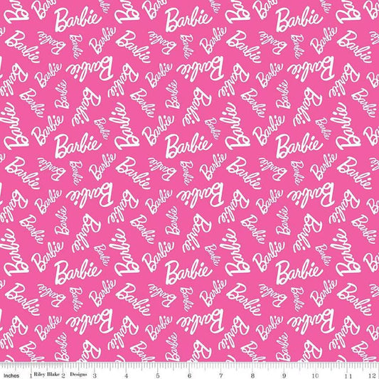 15" End of Bolt - Barbie Girl Toss C12992 Hot Pink - Riley Blake - Doll Logo Text with White - Quilting Cotton - Official Licensed Product