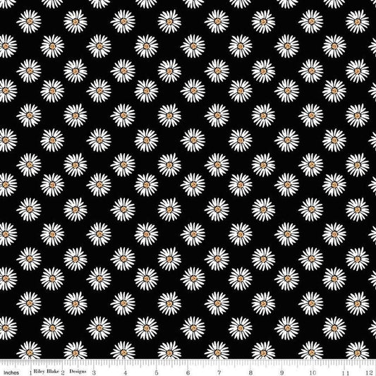 SALE Flora No. 6 Daisies C14461 Black - Riley Blake Designs - Floral Flowers - Quilting Cotton Fabric