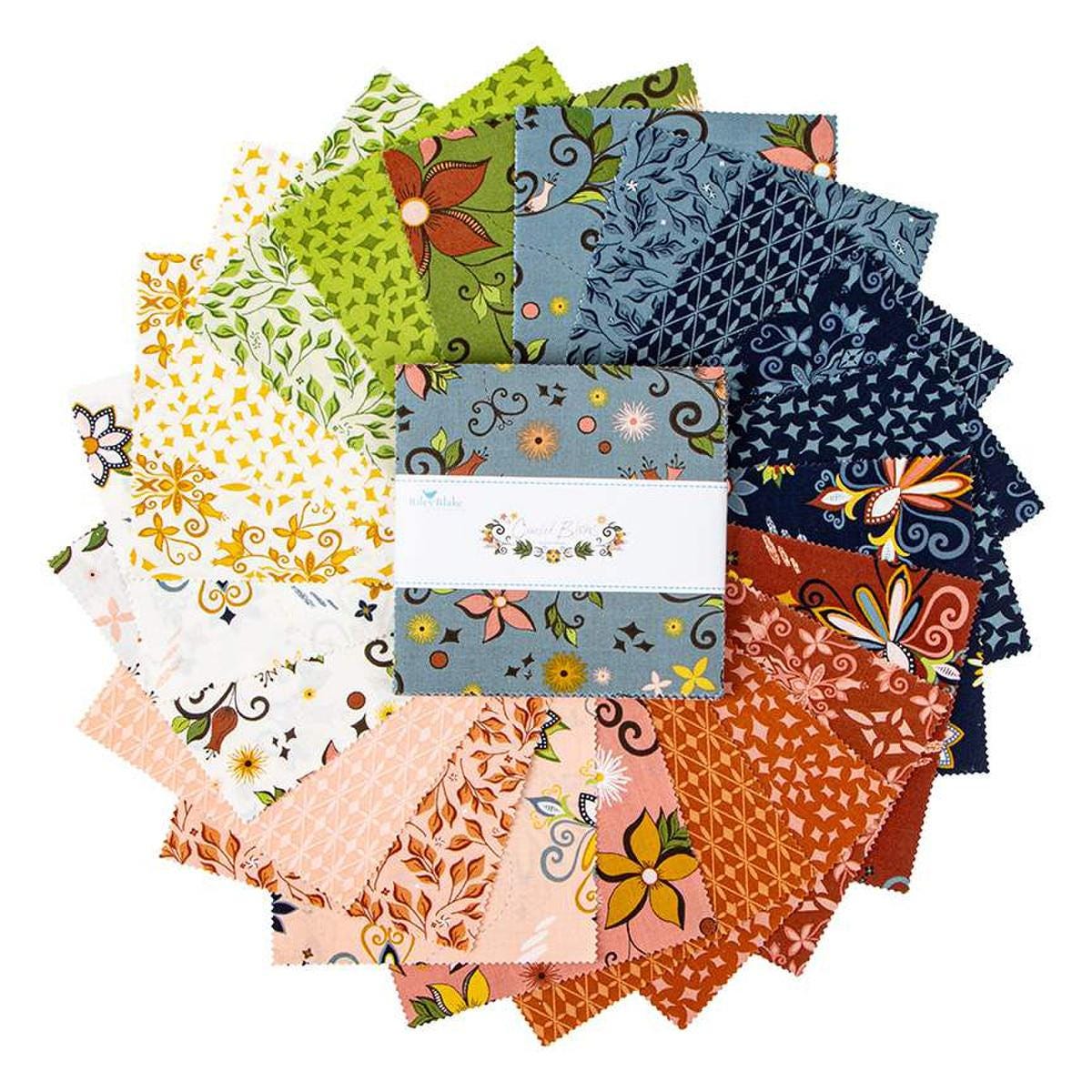 Image of the Curated Blooms 5 inch stacker by Judi Madsen for Riley Blake Designs. Features floral fabrics. 
Cute Little Fabric Shop